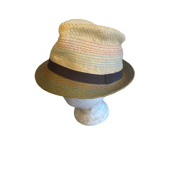 Scala Pronto Straw Fedora Hat With Dark Brown Band Multicolor Design One Size - Picture 3 of 5